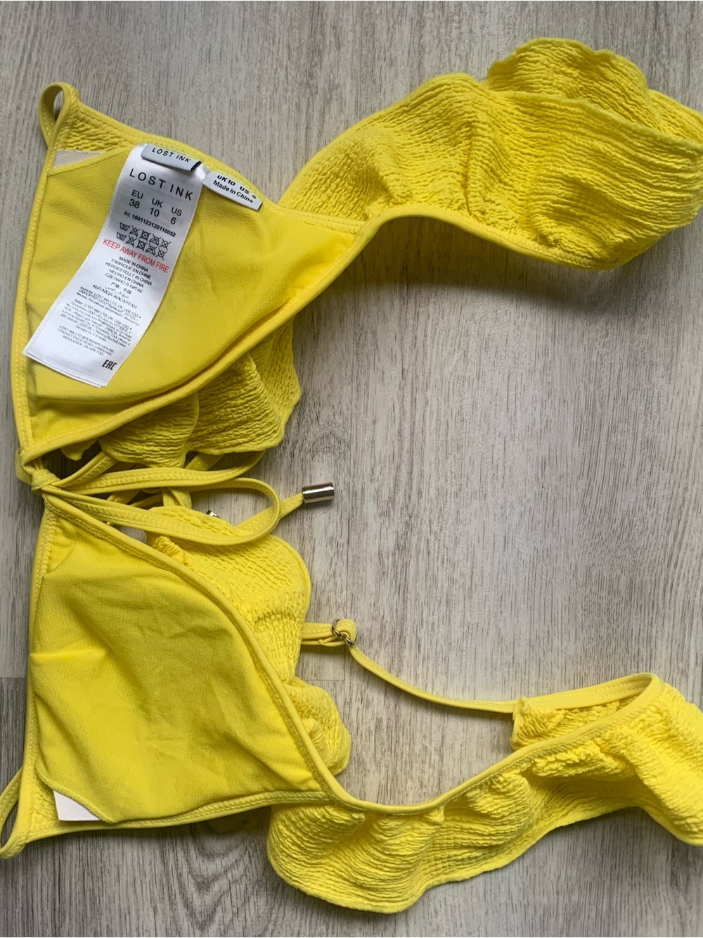 NWOT! Lost Ink, ASOS Yellow Ruffle bikini top - Picture 6 of 9